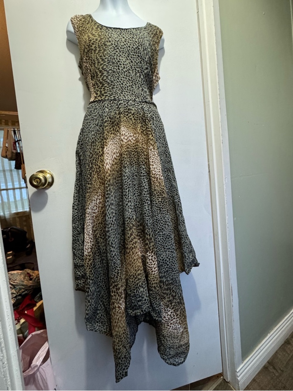 Asymmetrical Leopard-Print Midi Dress in Neutral Tones